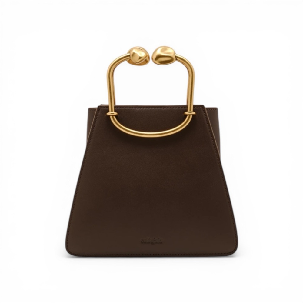 NEW, Cult Gaia Maxine Mini Top Handle Bag Luwak Brown Gold Handle, Ret. $498